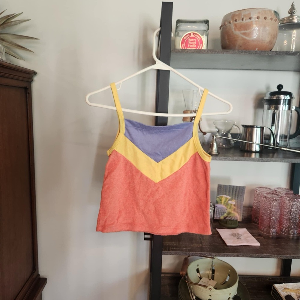Vintage Girls 12 Terry Towel Colorblock Geometric Tank Top Could be Women’s XSP